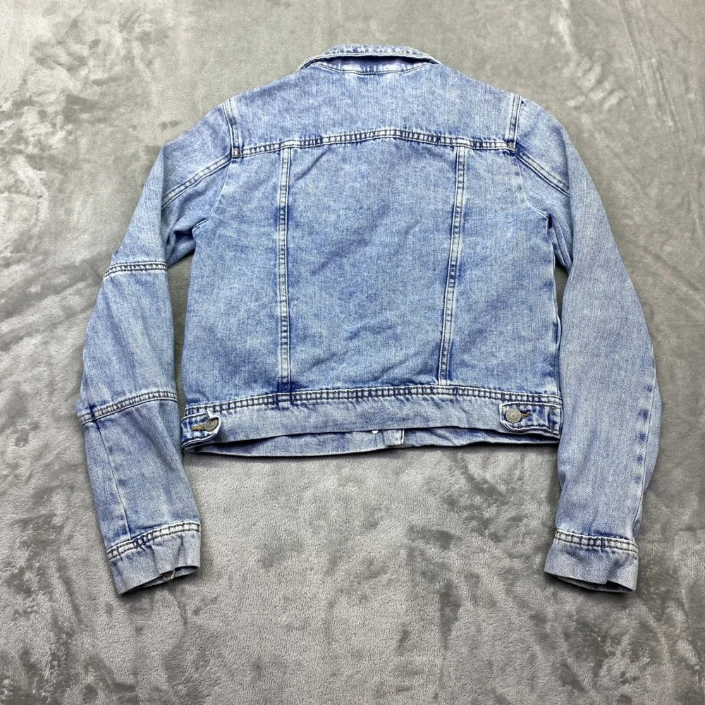 Free‎ People Rumors Denim Jacket Light Wash Distressed Crop Trucker XS Grunge - Picture 7 of 8